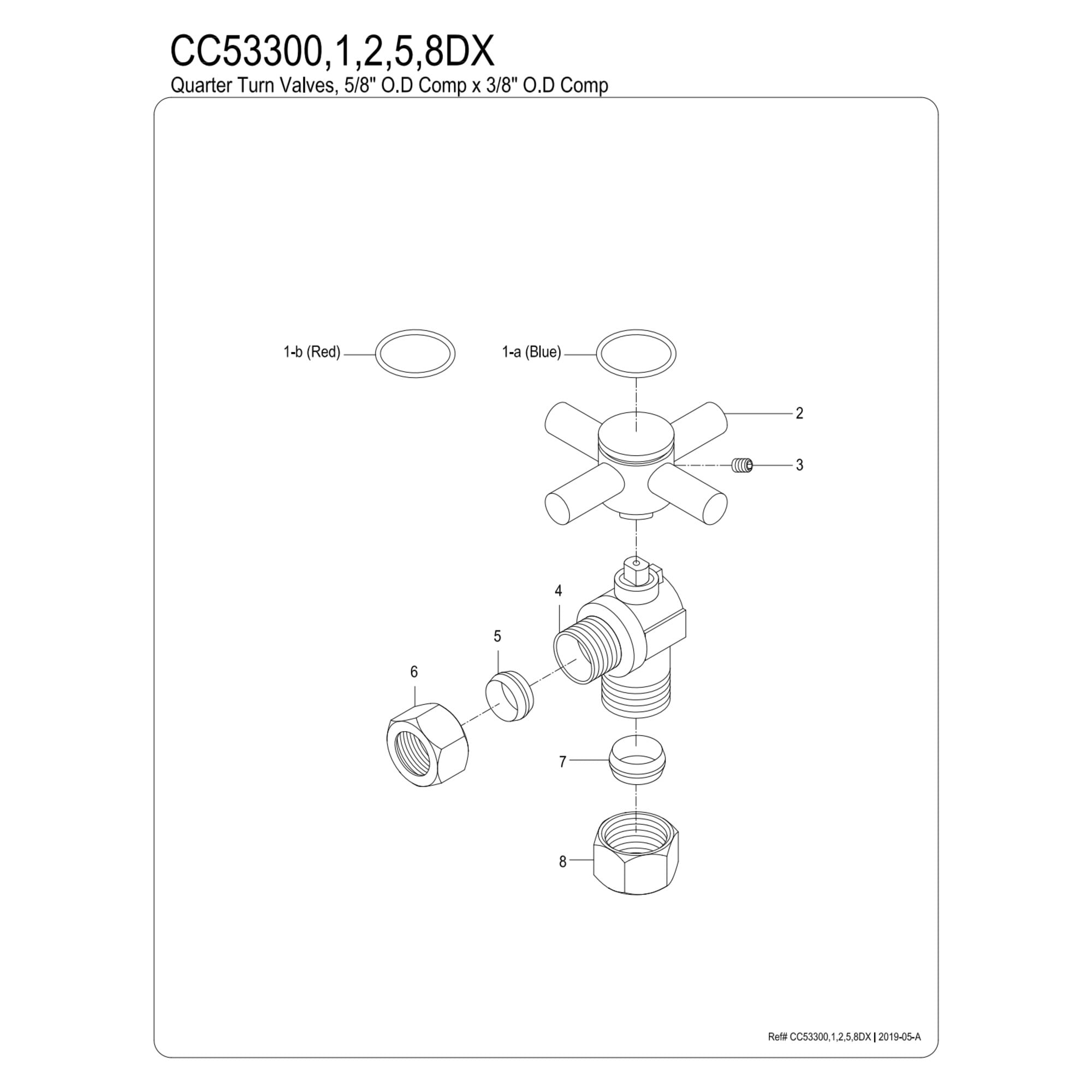 Kingston Brass CC53300DX 5/8-Inch O.D. Comp x 3/8-Inch O.D. Comp Quarter-Turn Angle Shut-Off Valve in Matte Black