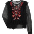 thumbnail image 1 of GUESS Blusa con volantes bordados para mujer, negro, extragrande Guess con volantes, 1 of 1
