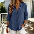 thumbnail image 4 of Only Moment Womens Tops 3/4 Sleeve V Neck Linen Blouses Business Casual Tops Zip Front V Neck Work Shirts Loose Fit Tunic Tops Navy,XL, 4 of 7