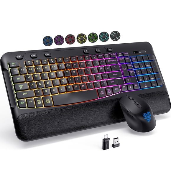 Combo inalámbrico de teclado y mouse COLIKES ergonómico con retroiluminación RGB