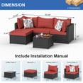 thumbnail image 2 of Phonjoroo 5PCS Patio Furniture Sets All Weather Outdoor Sectional Sofa Manual Weaving Wicker Rattan Outdoor Conversation Set with With Cushion And Glass Table, Red, 2 of 7