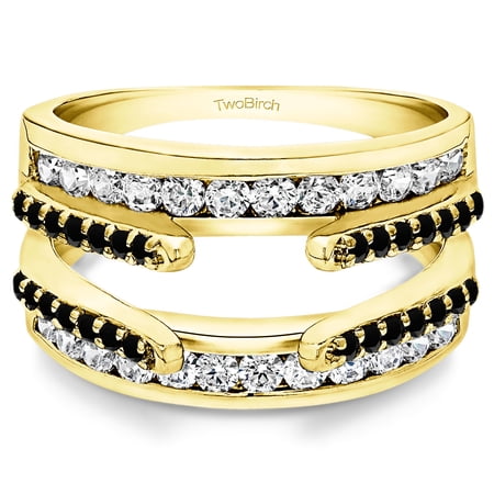 TwoBirch 0.5 Ct. Combination Cathedral and Classic Ring Guard In 10k Solid Gold and Black and White Diamonds(G,I2)