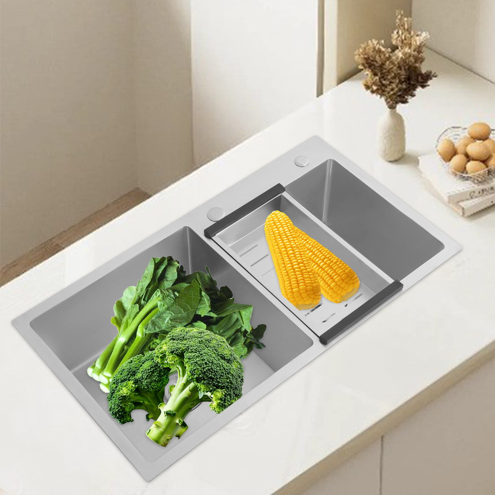 1 PCS 78*43*21cm/30.71*16.93*8.27in Stainless Steel Kitchen Sink, Double Bowl Kitchen Sink, Kitchen Sink with a Drain Basket