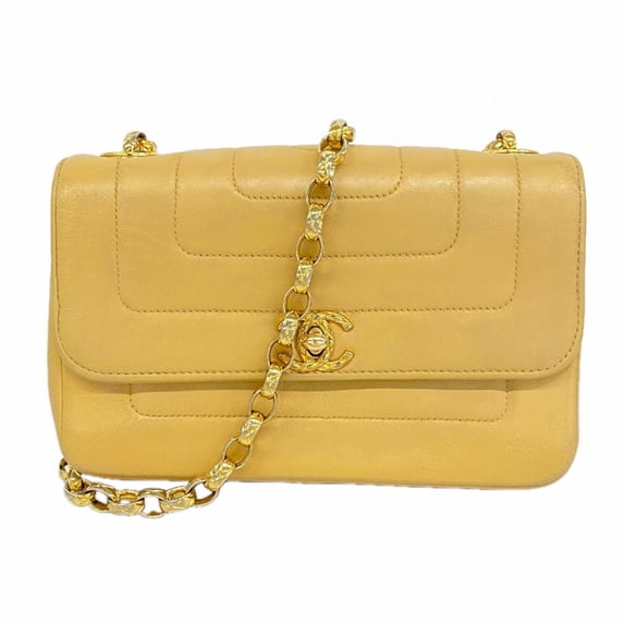 Pre-Owned Chanel Mademoiselle Chain Shoulder Bag, Lambskin, Beige, Women's