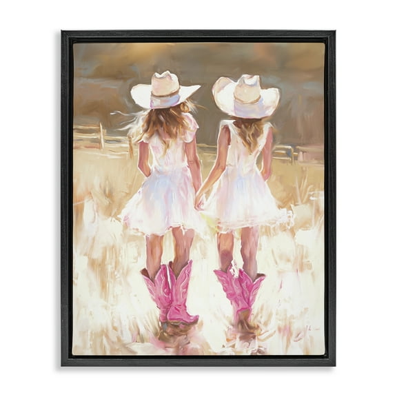 Stupell Industries Sunlit Cowgirl Sisters Novelty Painting Black Floater Framed Canvas Art Print Wall Art, 17 x 21