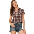 thumbnail image 1 of Camisa de Cuadros Estilo Western Allegra K de Algodón Clásico con Botones Rojo Beige S, 1 of 6