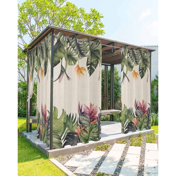 Outdoor Curtains for Patio, Palm Leaves Waterproof Blackout Outside Curtain for Porch/Pergola, Summer Botanical Tropical Plants Rustic Thermal Insulated Drapes for Cabana, 1 Panel, 54 x 84 Inch
