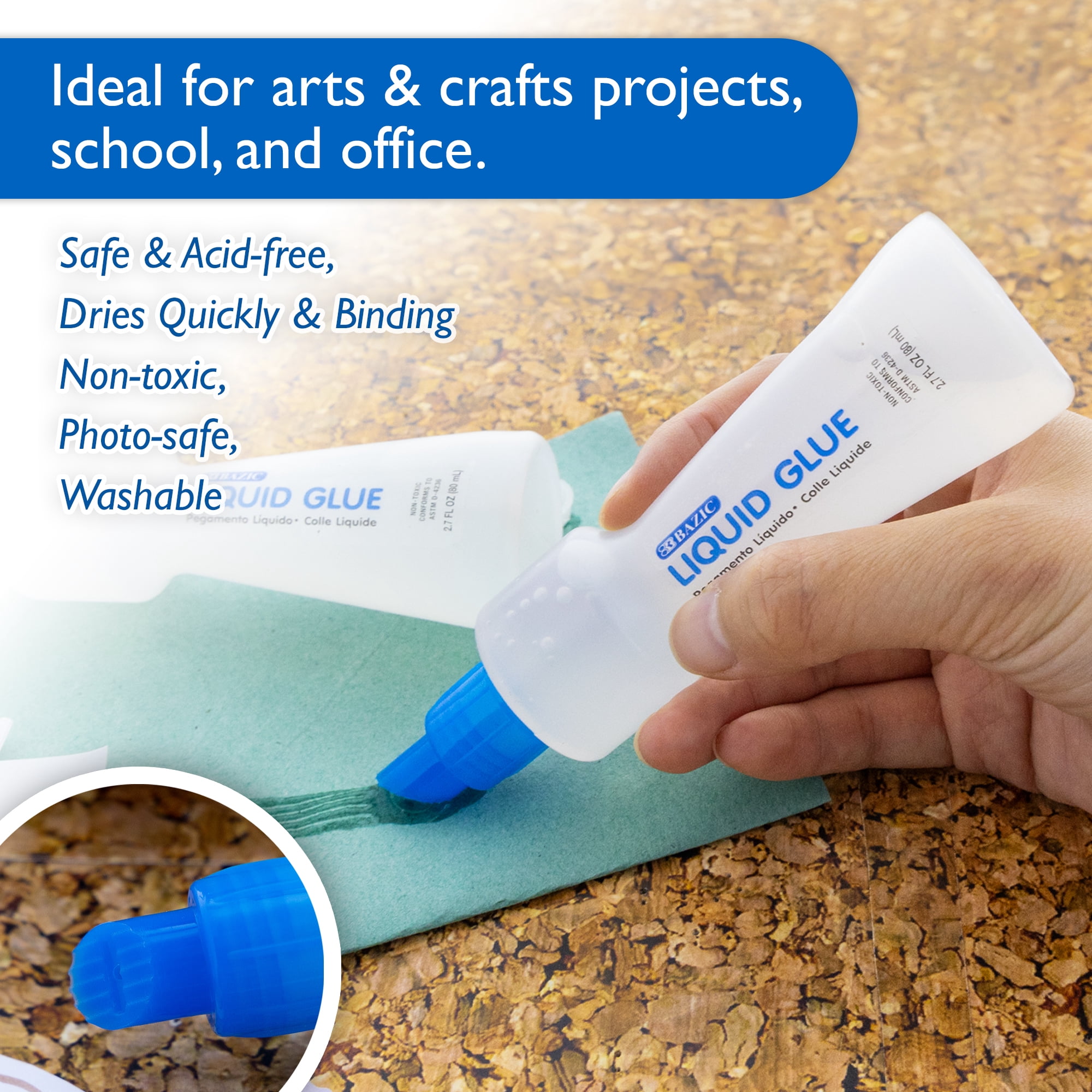 BAZIC Washable Stationery Clear Glue Pen 2.7 Oz. (80 mL), Liquid Clear Glues Adhesive (2/Pack), 72-Packs