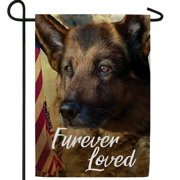 America Forever Pet Memorial Garden Flag - Furever Loved, Lost Pet German Shepherd Dog Bereavement Remembrance - Double Sided Seasonal Yard Outdoor Decorative Flag - 12.5" x 18"