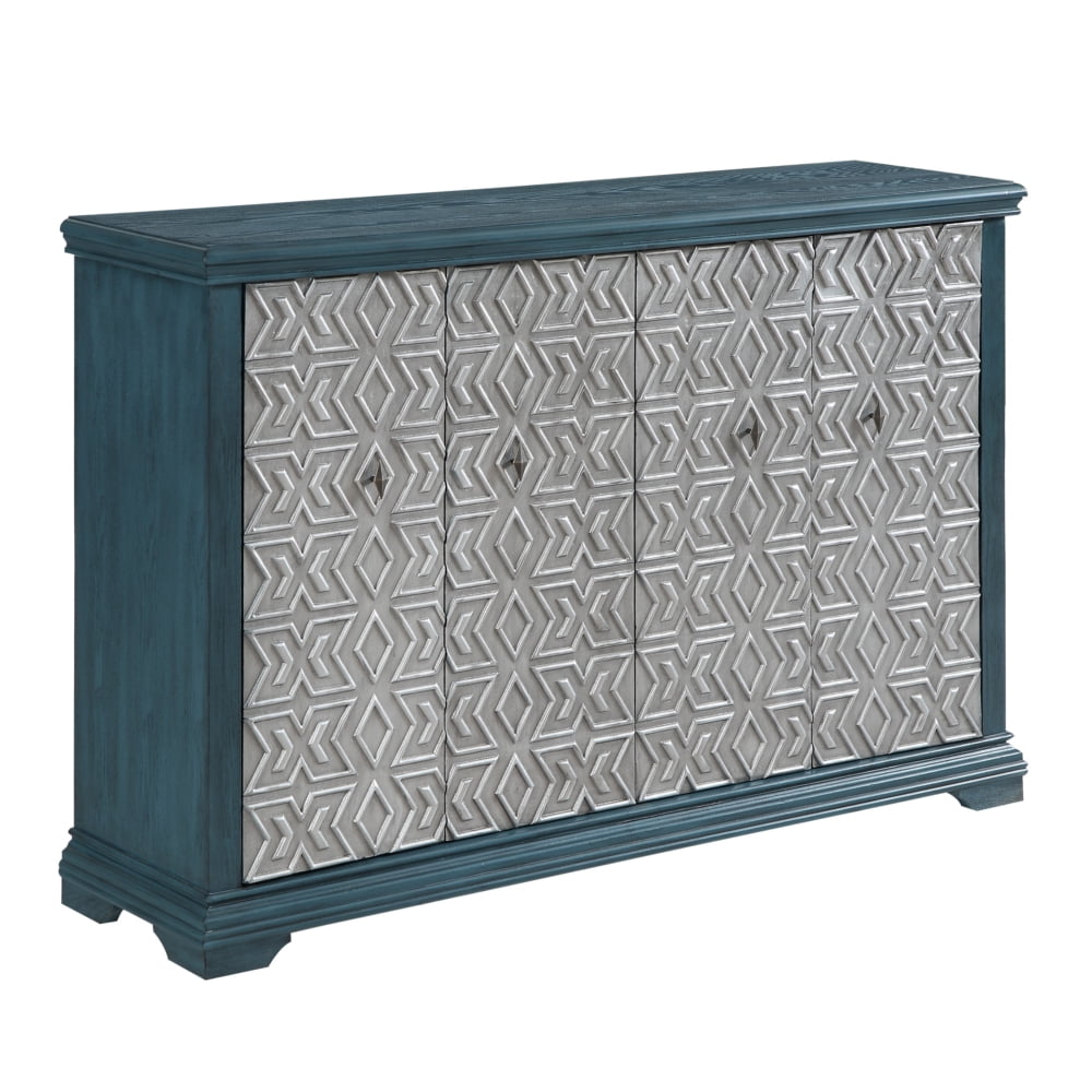61" Vintage Style Dark Turquoise Credenza Accent With Four