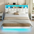 thumbnail image 5 of Floating Bed Frame Queen Size with Headboard and Storage, Upholstered Queen Platform Bed Frame with USB & Type C Charging Station and LED Lights, Hidden Storage, No Box Spring Needed, White, 5 of 5