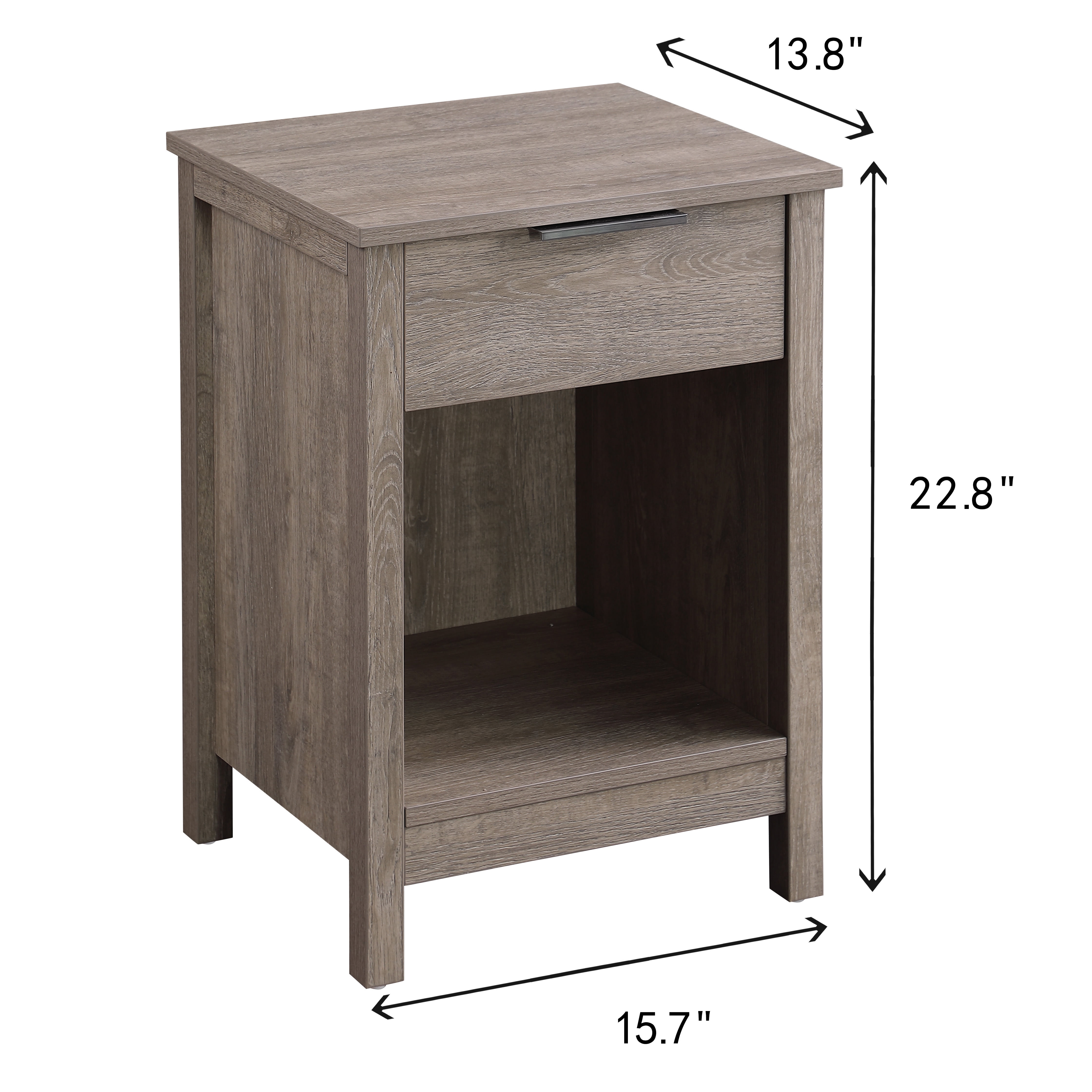 Nightstand with Drawer,End Table With Drawer and Open Shelf,Easy Assemble,Sturdy Side Frames,Metal Handle,Night Stand for Bedroom, Side Table for LivingRoom,Rustic Grey