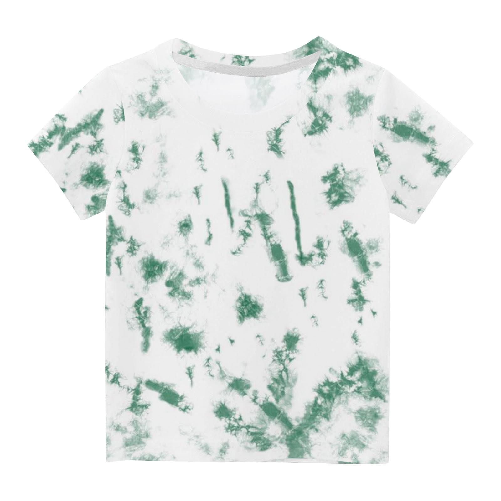 Plebaso Shirts For Kids Short Sleeve Round Neck Tie-dye Printed