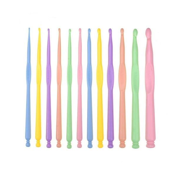 12 agujas de tejer de plástico para crochet, suministros para tejer a mano