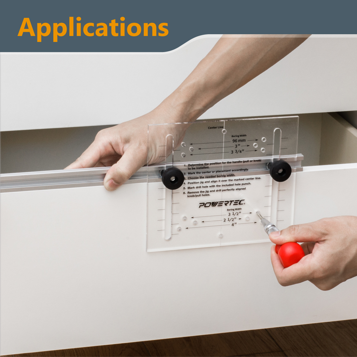 POWERTEC Cabinet Hinge and Hardware Jig Kit, Concealed Hinge Jig and Precision Marking System for Installing Pulls, Knobs, Handles on Cabinet & Drawer, and Cabinet Hinges Installation (72224N)