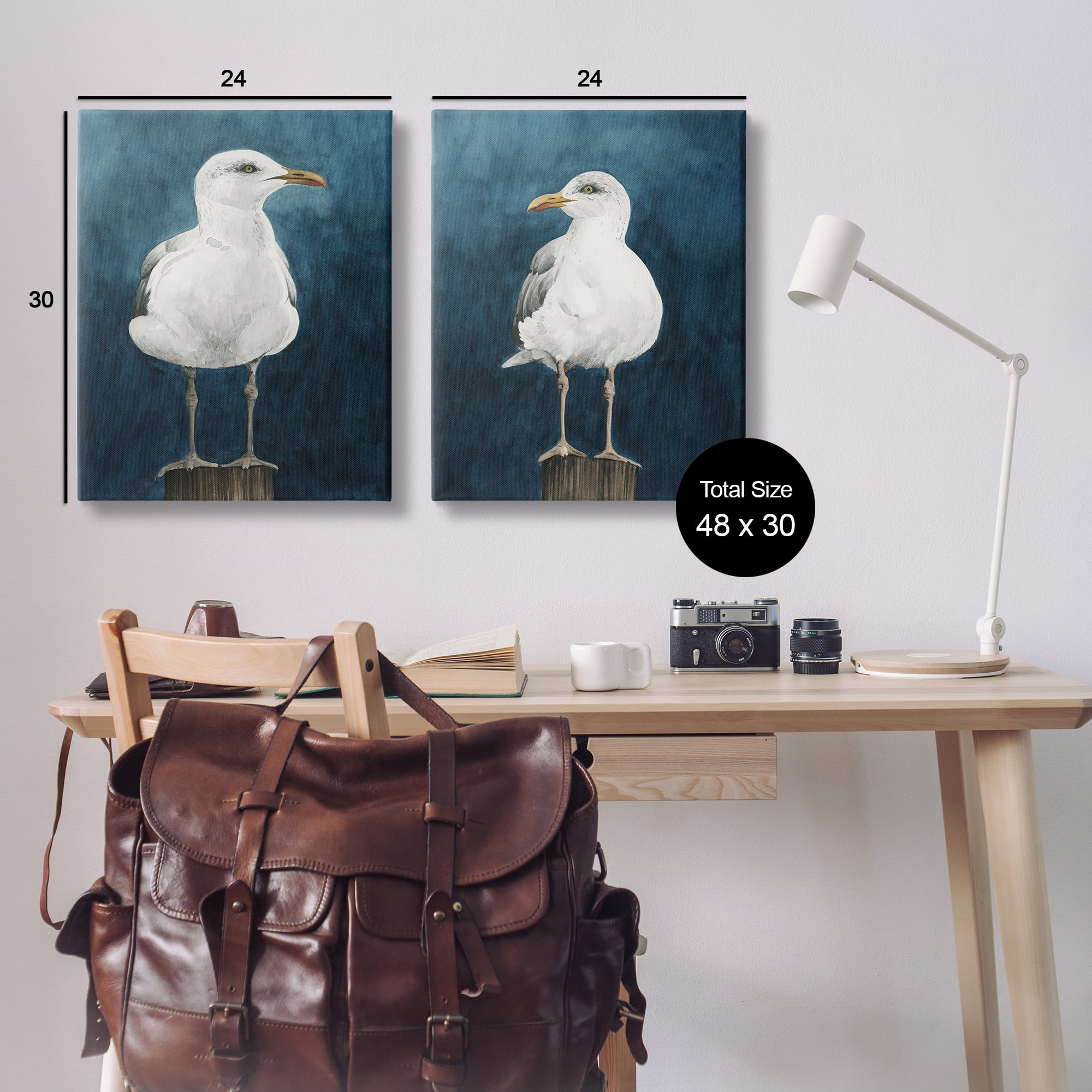 Stupell Industries Seagull Standing on Log Animals Painting Wrapped Canvas Art Print Wall Art, 24 x 30, Set of 2
