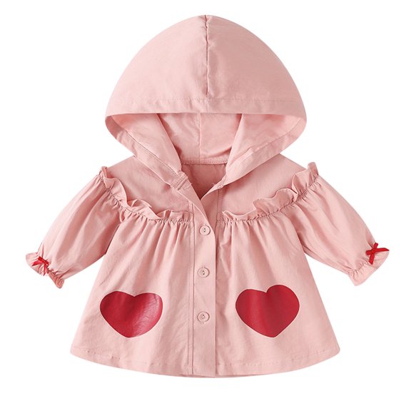 GiLiling Children Kids Toddler Infant Baby Girls Long Sleeve Ruffled Print Rain Jacket Coat Outwear Girls Lined Raincoat (Pink, 6-12 Months)
