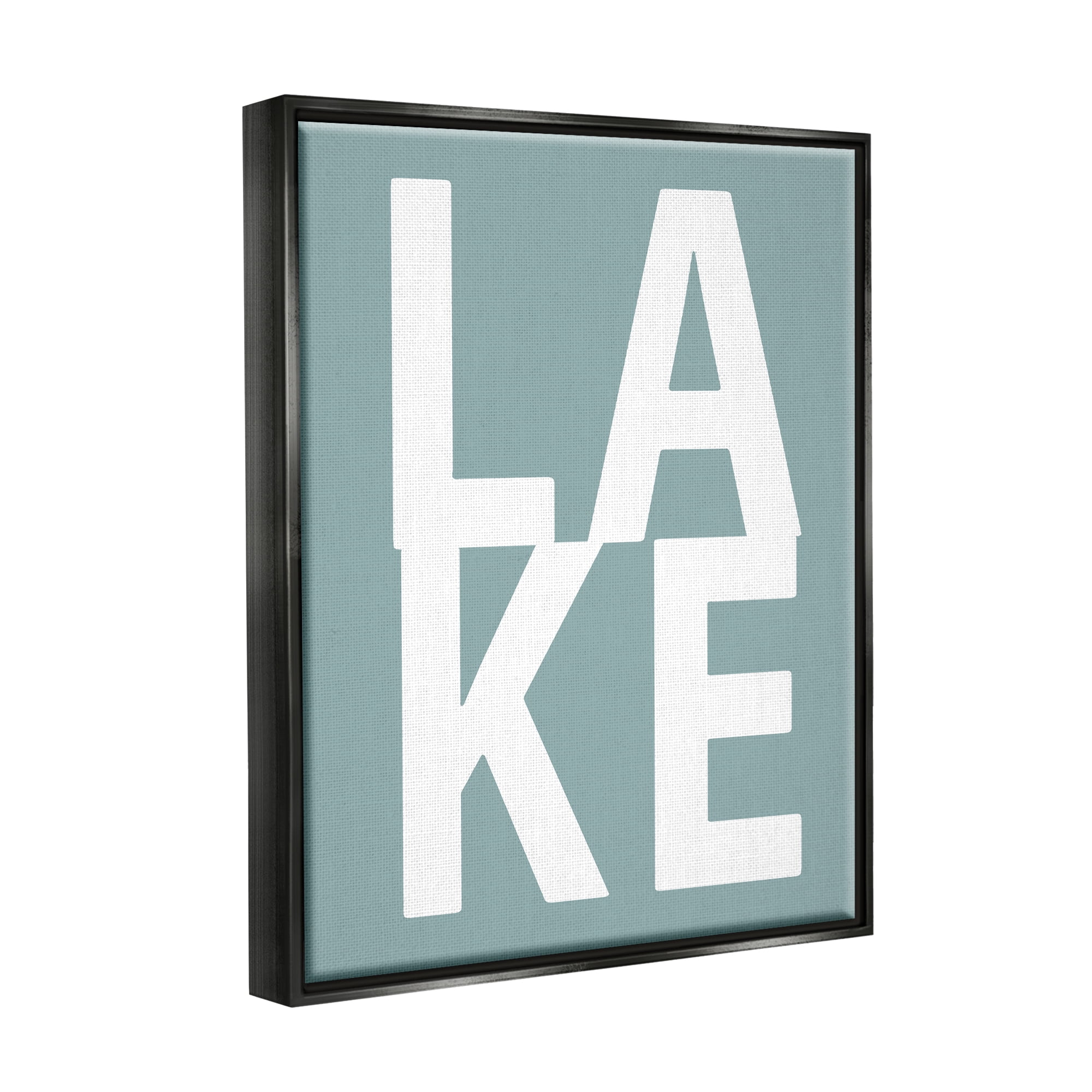 Stupell Lake Phrase Turquoise Letters Landscape Painting Black Floater Framed Art Print Wall Art