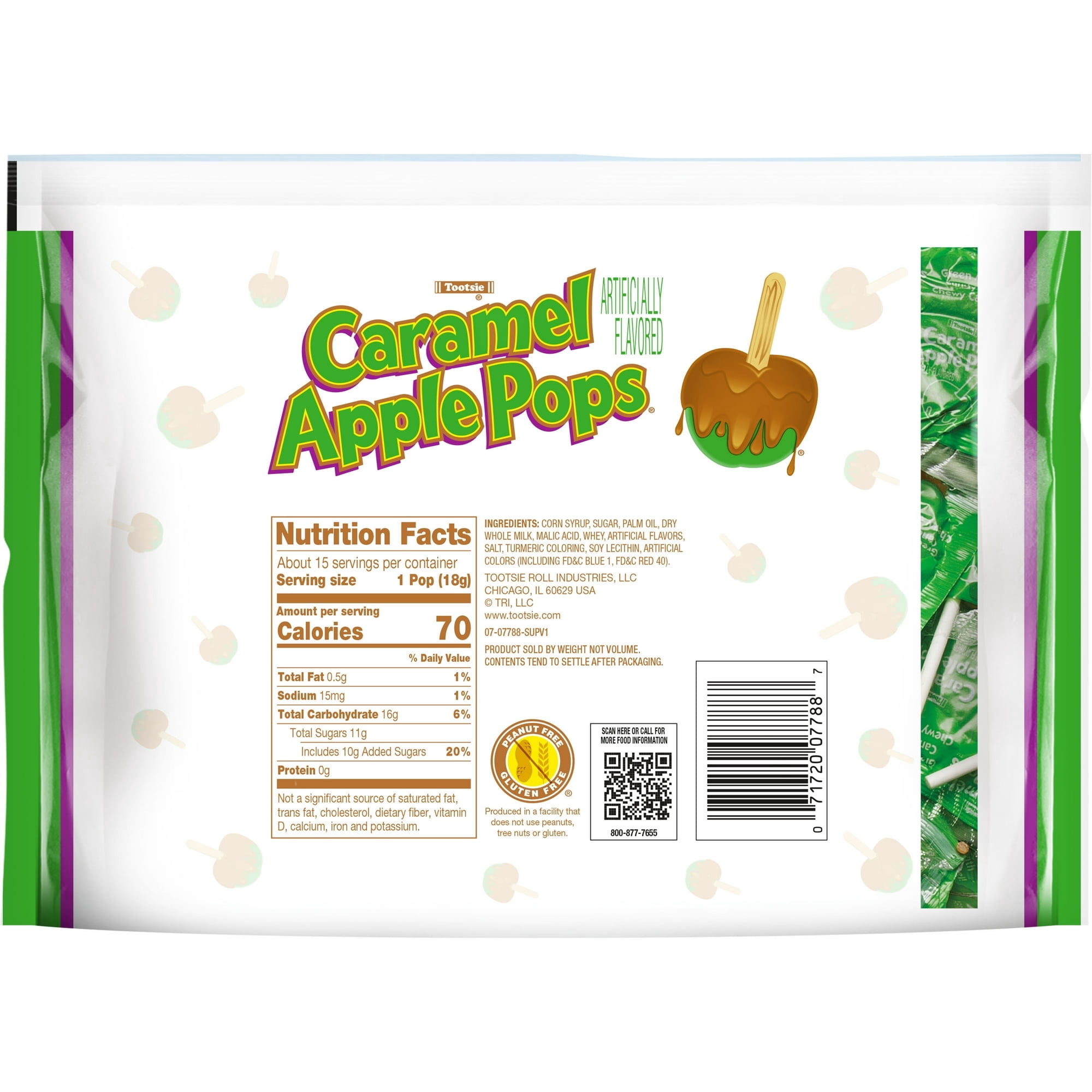 Tootsie Caramel Apple Pops, 9.4 oz. Gluten Free, Peanut Free. Contains Milk and Soy.,pack of 2.