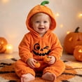 thumbnail image 4 of Xdegoge Newborn Infant Baby Halloween Pumpkin Romper Hooded Fleece Jumpsuit Winking Face Cute Fall Winter Warm Outfit for Boys Girls, 4 of 6