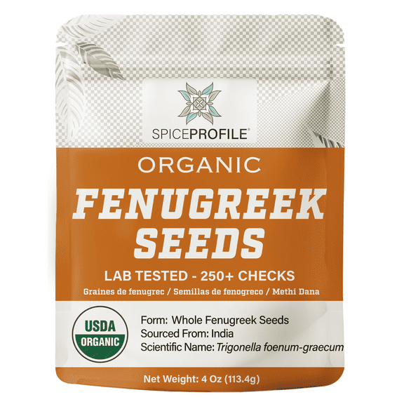Spice Profile USDA Organic Fenugreek Seeds, Lab Tested for Heavy Metals, Resealable 4oz Pouch, Methi, Semillas de Fenogreco