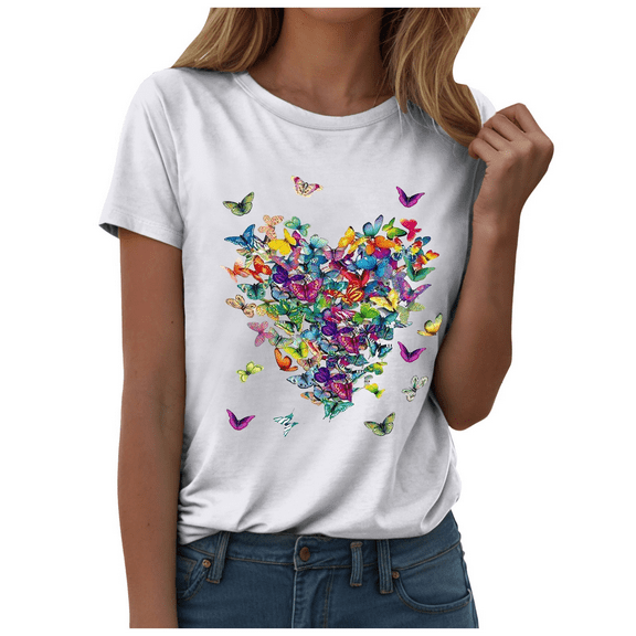 Fulorrnie T Shirts for Women Crew Neck Short Sleeve Summer Graphic Tees Cute Cap Loose Fit Oversized Top Shirt, White, S