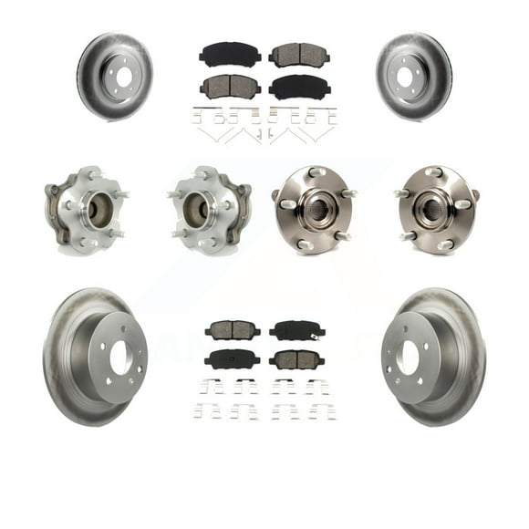 Transit Auto Front Rear Hub Bearing Assembly Coated Disc Brake Rotor and Semi-Metallic Pads Kit (10Pc) for Car 2007-2012 Nissan Sentra SE-R Spec V with 2.5L Left Right Driver Passenger Side KBB-112169