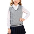 thumbnail image 5 of Odeerbi Kids Boys V Neck Cable Knit Sweater Vest Solid Color Sleeveless School Uniform Waistcoat, 5 of 5