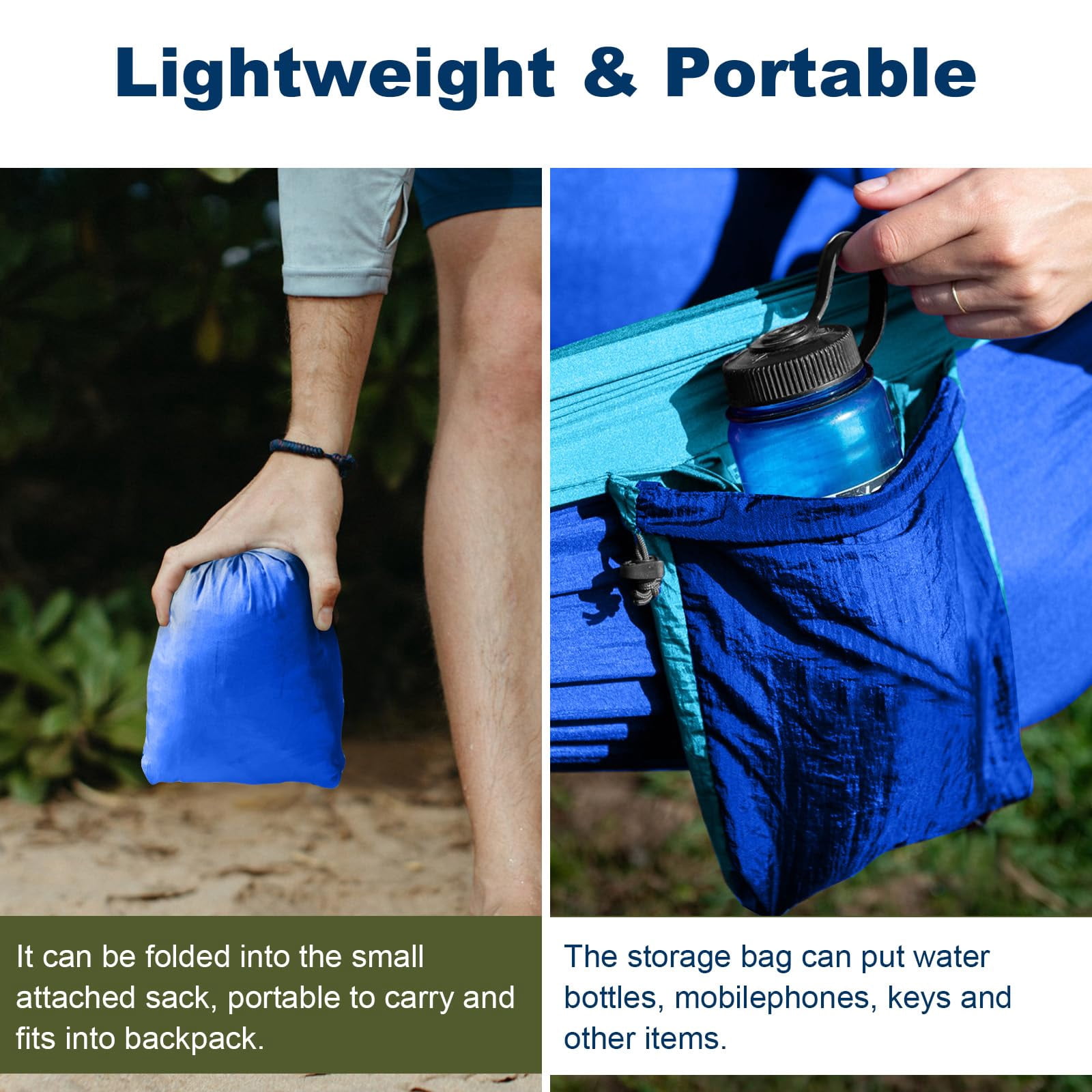 Double Camping Hammock - Outdoor Portable Nylon Hammock with 500lbs Capacity, Perfect for Camping, Hiking, and Travel,Blue