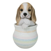 Realistic Tri Color Beagle Puppy Dog Figurine With Glass Eyes Pup In Pot