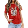 thumbnail image 1 of T-shirt Décontracté à Manches Courtes pour Homme avec Imprimé Tête de Cerf, Col Rond Confortable, Tee pour Usage Quotidien Printemps Été Automne, Haut Basique, 1 of 3