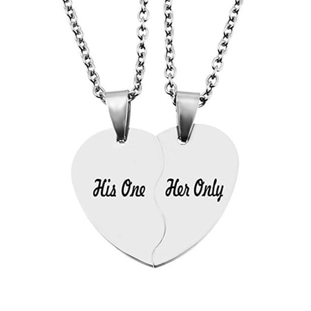 PAMTIER Couples Necklace Stainless Steel Matching Heart Pendants Wedding Gift for Bride and Groom Anniversary Jewelry for Husband and Wife Silver Broken Heart Necklaces for Two His one/Her Only