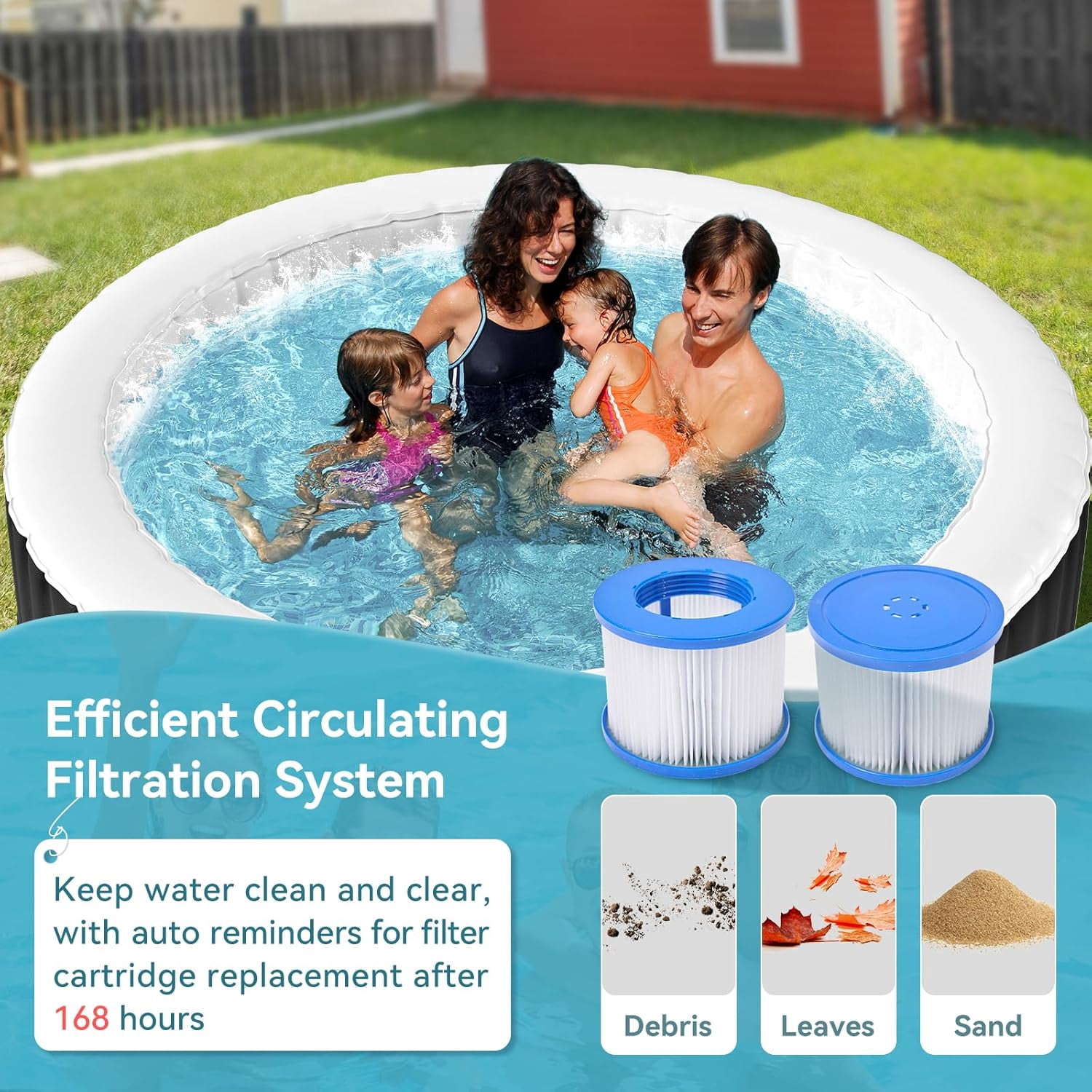Outdoor Inflatable Hot Tub Spa for 4 Person, Round 211 Gallon Air Jet Hot Tub with 110 Bubble Jets, Pool Heater, Insulated Cover and Filters, Portable Hot Tubs for Patio, Backyard