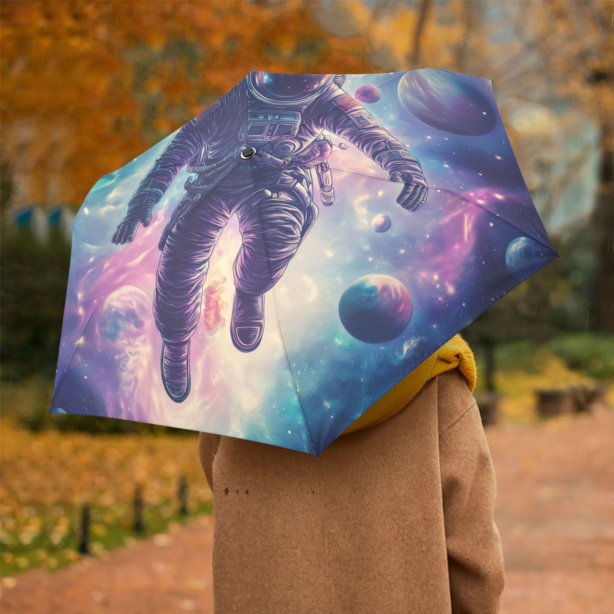 FORMRS Travel Umbrella Folding Auto Open Close Windproof Rain UV Protection, Astronaut Pattern