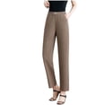 thumbnail image 2 of Fashion Olyvenn Women Casual Straight Pants for Spring-Fall Ankle-Length Pants Office Ladies Elastic Waist Dress Pants Coffee XXL, 2 of 5