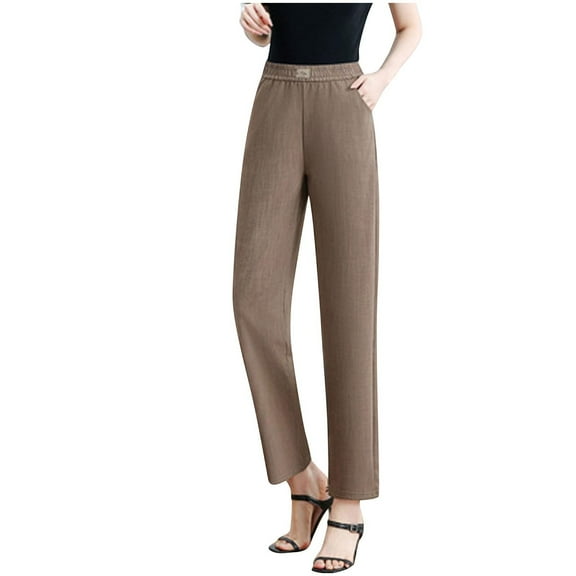 UAMVSH Women Plus Size Pants Soft Lightweight Business Lounge Pants with Pockets Casual Tapered High Waist Stretch Office Work Pants(5X-Large,Coffee)