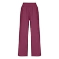 thumbnail image 5 of SELONE Womens Palazzo Pants with Pockets Plus Size Lounge Pants Cotton Linen Wide Leg Elastic Waist Full Length Trouser Loose Casual Long Beach Pants Solid Wine S Tall Breathable Summer Clothes, 5 of 8