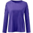 thumbnail image 5 of Purple Womens Tops Women's Round Neck Solid Color Hollow Stitching Long Sleeved T Shirts for Women, 5 of 5