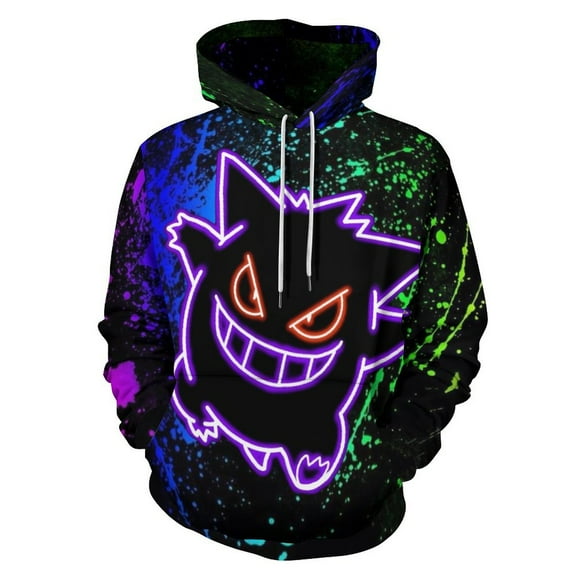 Gengar Hoodies for Men Women 3D Print Pullover Novelty Hooded Sweatshirt Hoodies with Big Pockets S