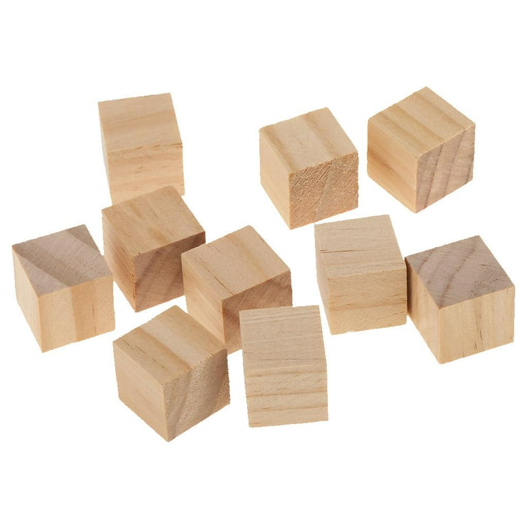 Set of 15 Large Wooden Blocks - 2 Inch Natural Wood Square Cubes