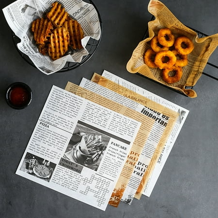 

Yesbay 200Pcs Grease-Proof Paper Waterproof Exquisite Newspaper Print Tray Basket Liners Baking Accessories