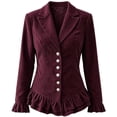 thumbnail image 5 of Cmtiyu Ruffled Jackets for Women Long Sleeve Lapel Button Down Wine Corduroy Jacket Dressy Casual Lightweight Fall Jacket S-3XL, 5 of 8