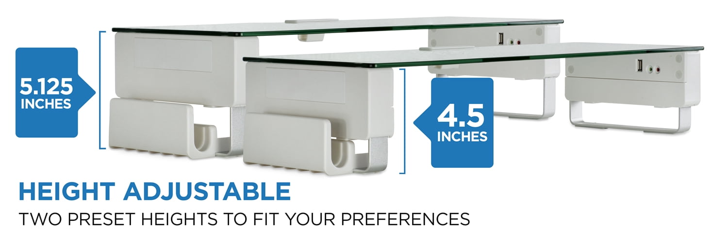 Mount-It! Computer Monitor Stand with USB Desktop Riser | Clear Tempered Glass & Aluminum Legs