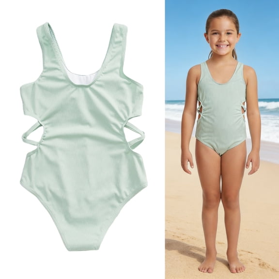 1 Piece Swimsuit Girls Cut Out Swimming Suits Quick Dry Swimwear with Solid Color Girls Size 7-8 Years Swimsuit