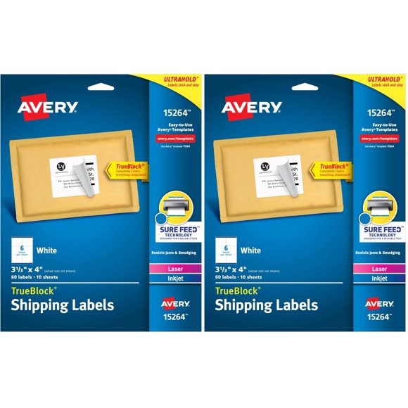 Etiquetas de envío imprimibles Sure Feed de Avery, 3,3 x 4 pulgadas, 60 unidades