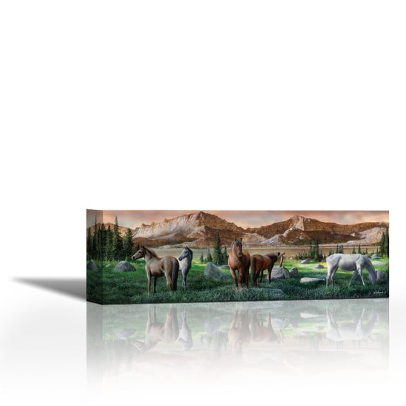 Horses Still - Contemporary Fine Art Giclee on Canvas Gallery Wrap - wall décor - Art painting - 36 x 12 Inch - Ready to Hang