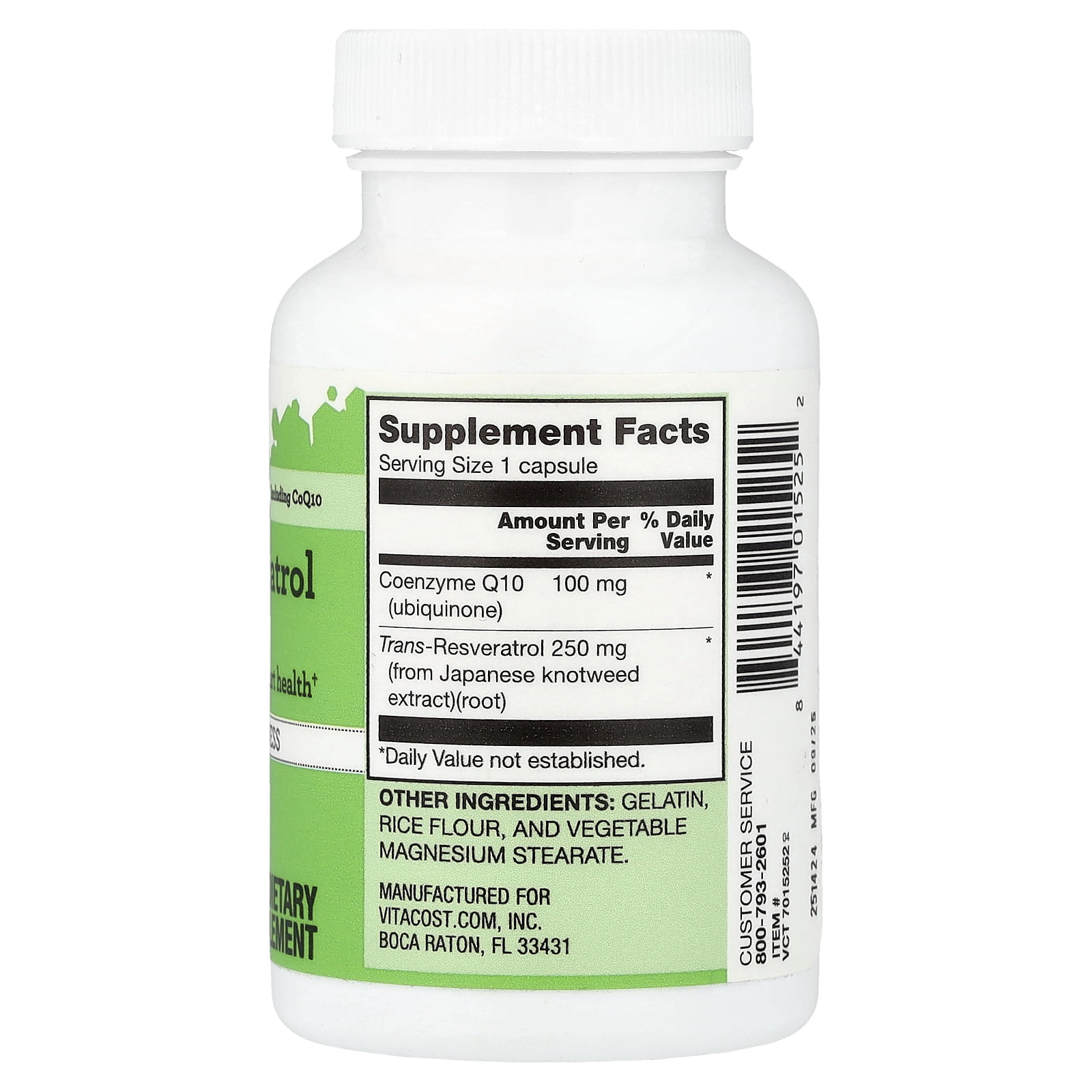 Vitacost Trans-Resveratrol Including CoQ10, 60 Capsules