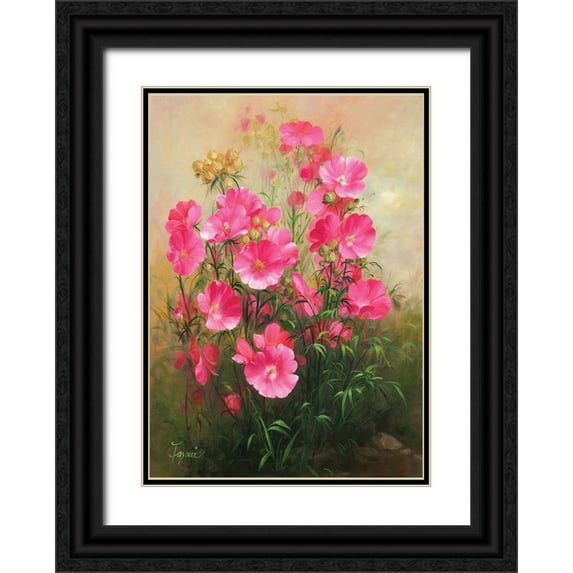 Fasani 14x18 Black Ornate Wood Framed with Double Matting Museum Art Print Titled - Red Flowers