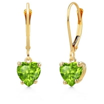 Gem Stone King 14K Yellow Gold Green Peridot Earrings for Women | 1.53 Cttw | Gemstone August Birthstone | Heart Shape 6MM
