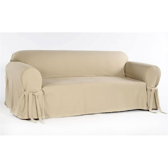 Pemberly Row Cotton Twill One Piece Loveseat Slipcover in Tan